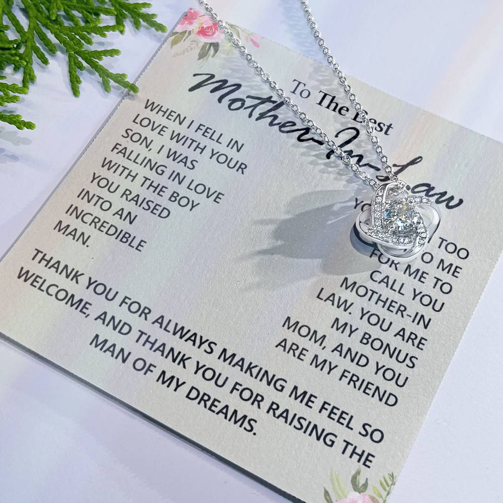To My Mother in Law Love Knot Necklace From Daughter, Pendant Gift for Mother's Day Birthday Gift Boyfriend's Mom, Mother In Law On You Wedding Necklace Gift For Mother In Law, Gift For Bonus Mom Love Knot Necklace 6323