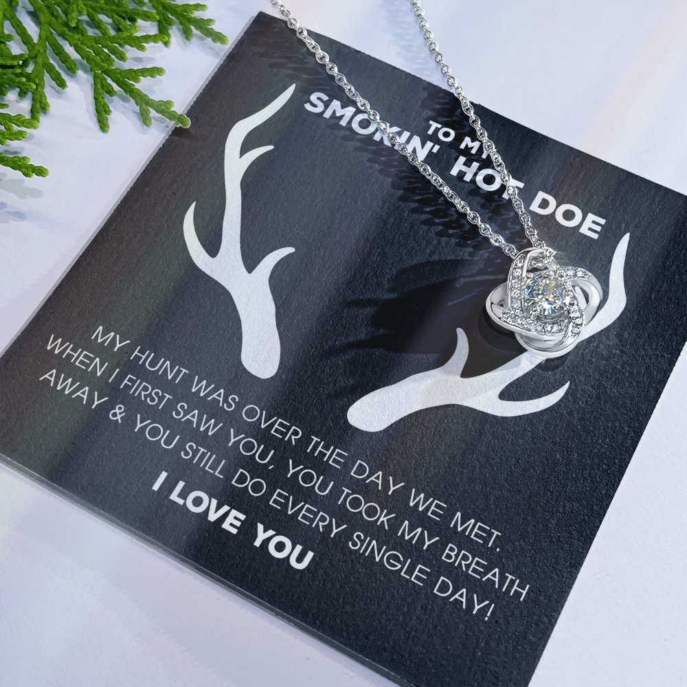 To My Smokin' Hot Doe Necklace From Husband, Jewelry Gifts For Women, My Wife Love Knot Pendant Gift For Soulmate, Personalized Gift Necklace for Smokin Hot Doe Future Wife Soulmate Girlfriend