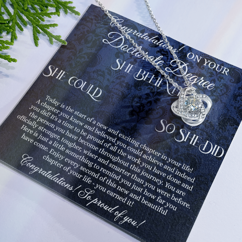 Congratulation On Your Doctorate Degree Love Knot Necklace Box Gift for Doctorate Degree Graduation Gift Necklace On PhD Graduation Gift Graduating Class of 2024 Doctoral Degree Graduation Gift