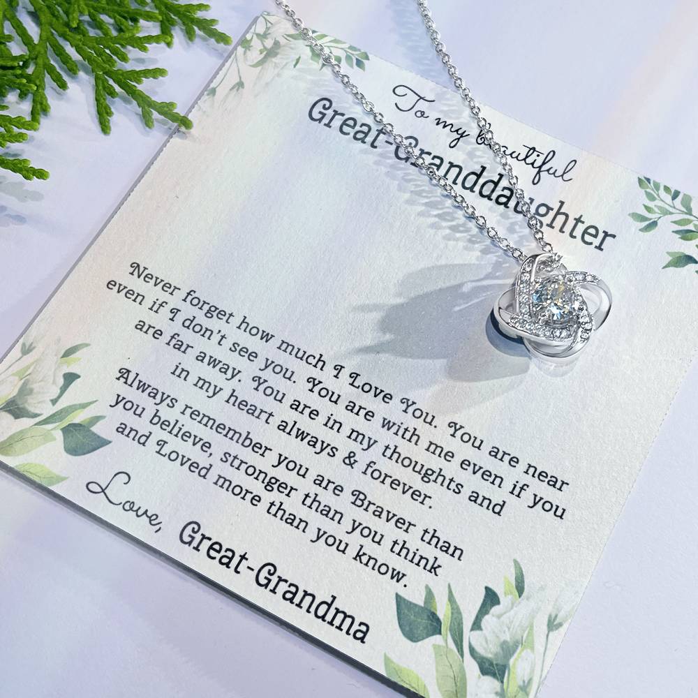 To My Beautiful Great Grnddaughter Necklace From Great Grandma Love Knot Necklace For Granddaughter, Never Forget Necklace For Granddaughter, Our Granddaughter Jewelry Gift For Girls, Littler Girl