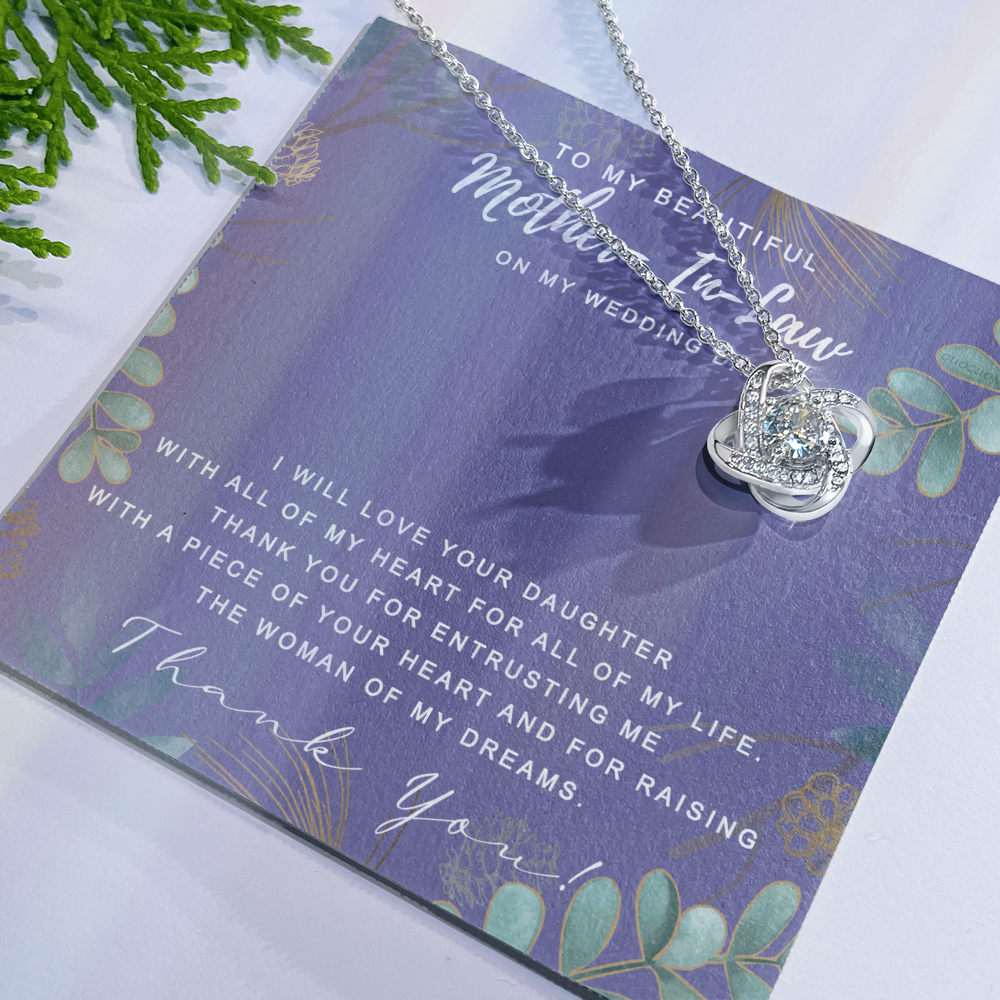 Wedding Day Necklace Gift For Mother In Law, To My Beautiful Mother In Law Love Knot Necklace From Daughter In Law, Thank You Necklace Gift For Mother From Daughter, Mother In Law On My Wedding Day
