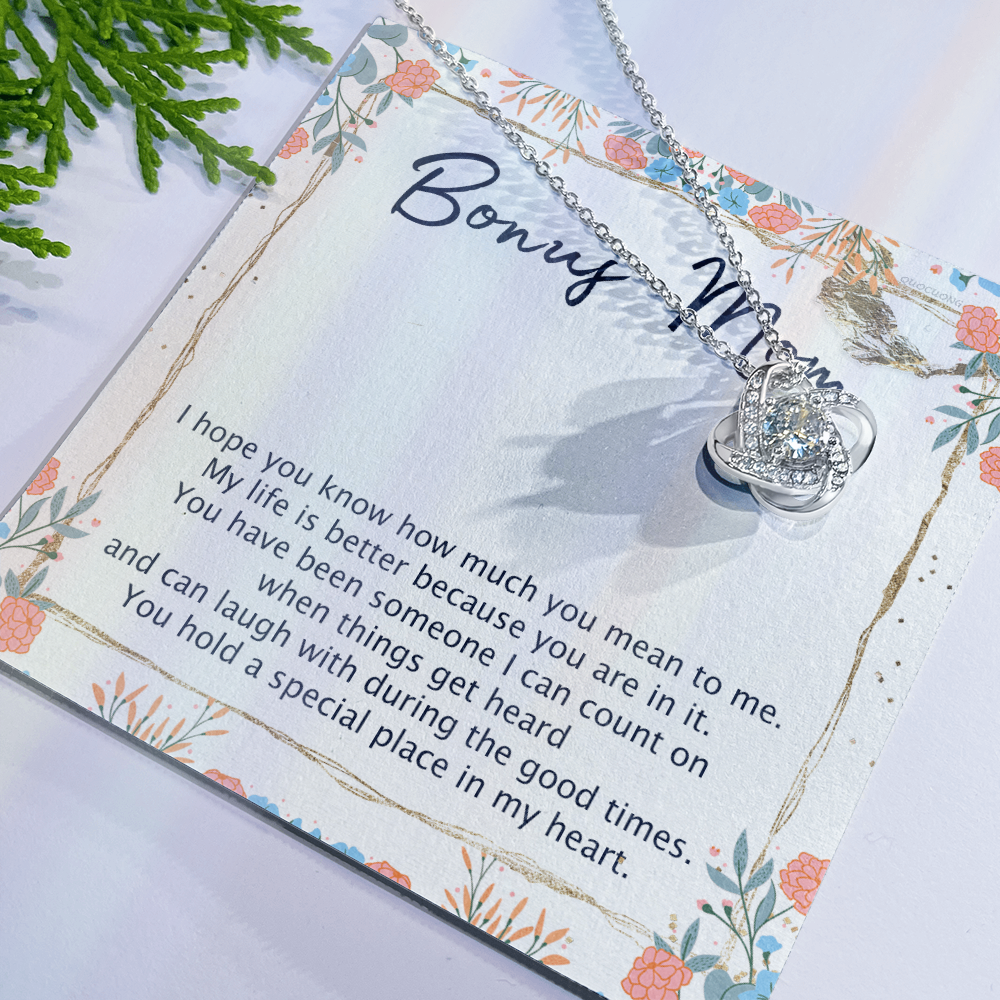 To My Bonus Mom Necklace From Bonus Daughter, Bonus Mom Gift Necklace, Love Knot Necklace Gift For Bonus Mother, Bonus Mammy On Mothers Day, Jewelry For Women, Daughter And Mother Necklace For Her