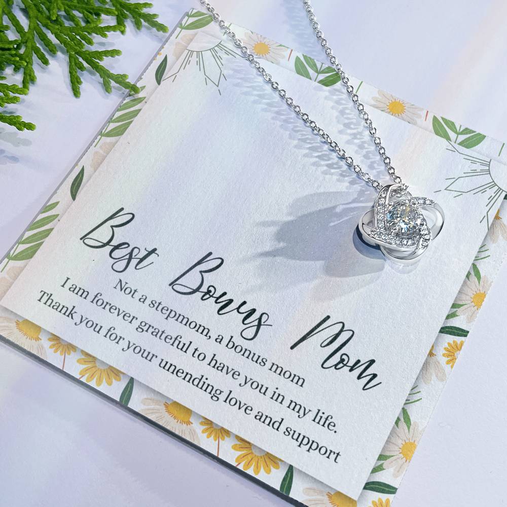 Bonus Mom Gift Necklace, To My Bonus Mom Love Knot Necklace Gift From Daughter, To The Best Bonus Mom Necklace, Step Mom Wedding Gift Necklace Jewelry Gift For Women, Bonus Mom Love Knot Pendant Love Knot Necklace 6323