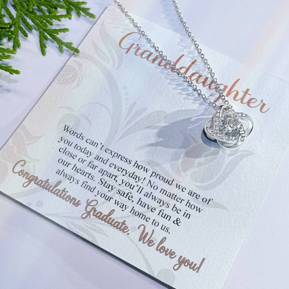 Congratulations Necklace Gift For Her, We Love You Granddaughter Necklace, Class of 2024 Senior Necklace from Grandparent, Graduation Gift Jewelry for Granddaughter On Congrats Graduation Graduate Love Knot Necklace 6323