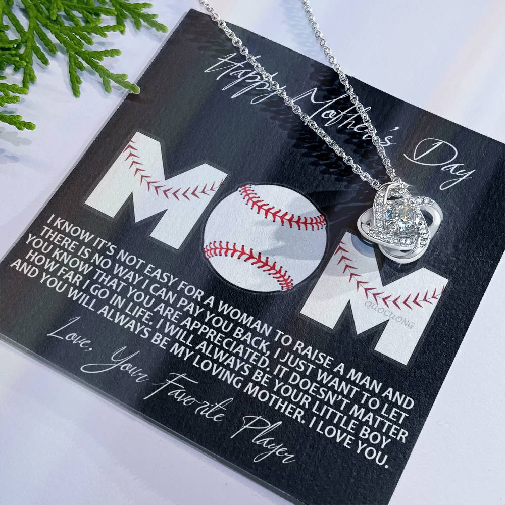 Baseball Mom Gift Necklace, To the Best Baseball Mom Necklace From Daughter, Favorite Player Necklace Gift For Mom, Baseball Mom Love Knot Necklace Jewelry Gift For Women Happy Mother's Day Necklace