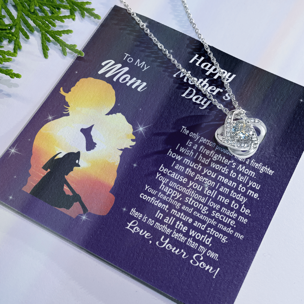 Firefighter's Mom Gift Necklace, Happy Mother's Day Necklace Gift For Mom, To My Mom Love Knot Necklace From Son Firefighter Necklace Gift For Mom Mother And Son Gift Necklace Jewelry Gift For Women