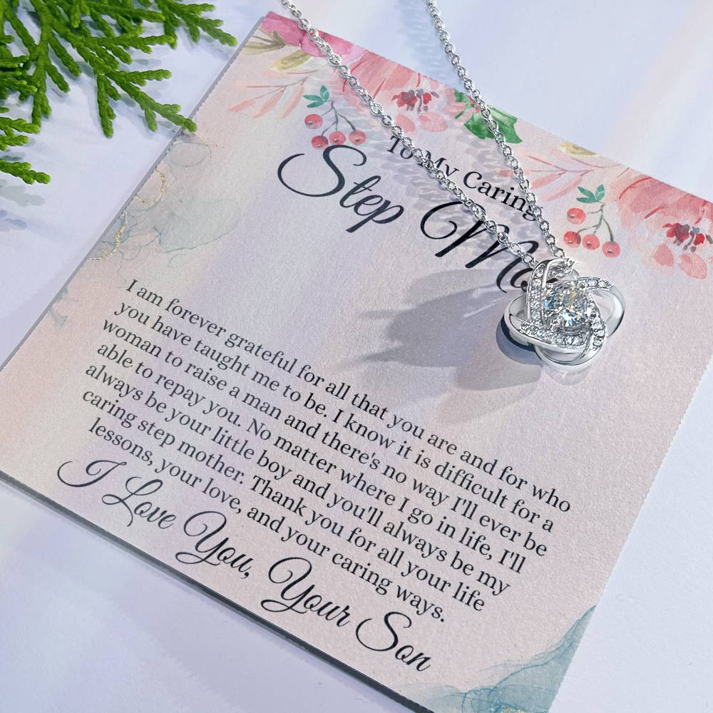 Step Mom Gift Necklace, To My Caring Step Mom Love Knot Necklace From Son, Grateful For All Necklace Gift For Step Mom, Jewelry Gift For Women, Step Mom Pendant, Birthday Gift Necklace For Step Mom