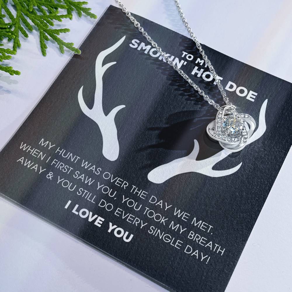 To My Smokin' Hot Doe Necklace From Husband, Jewelry Gifts For Women, My Wife Love Knot Pendant Gift For Soulmate, Personalized Gift Necklace for Smokin Hot Doe Future Wife Soulmate Girlfriend