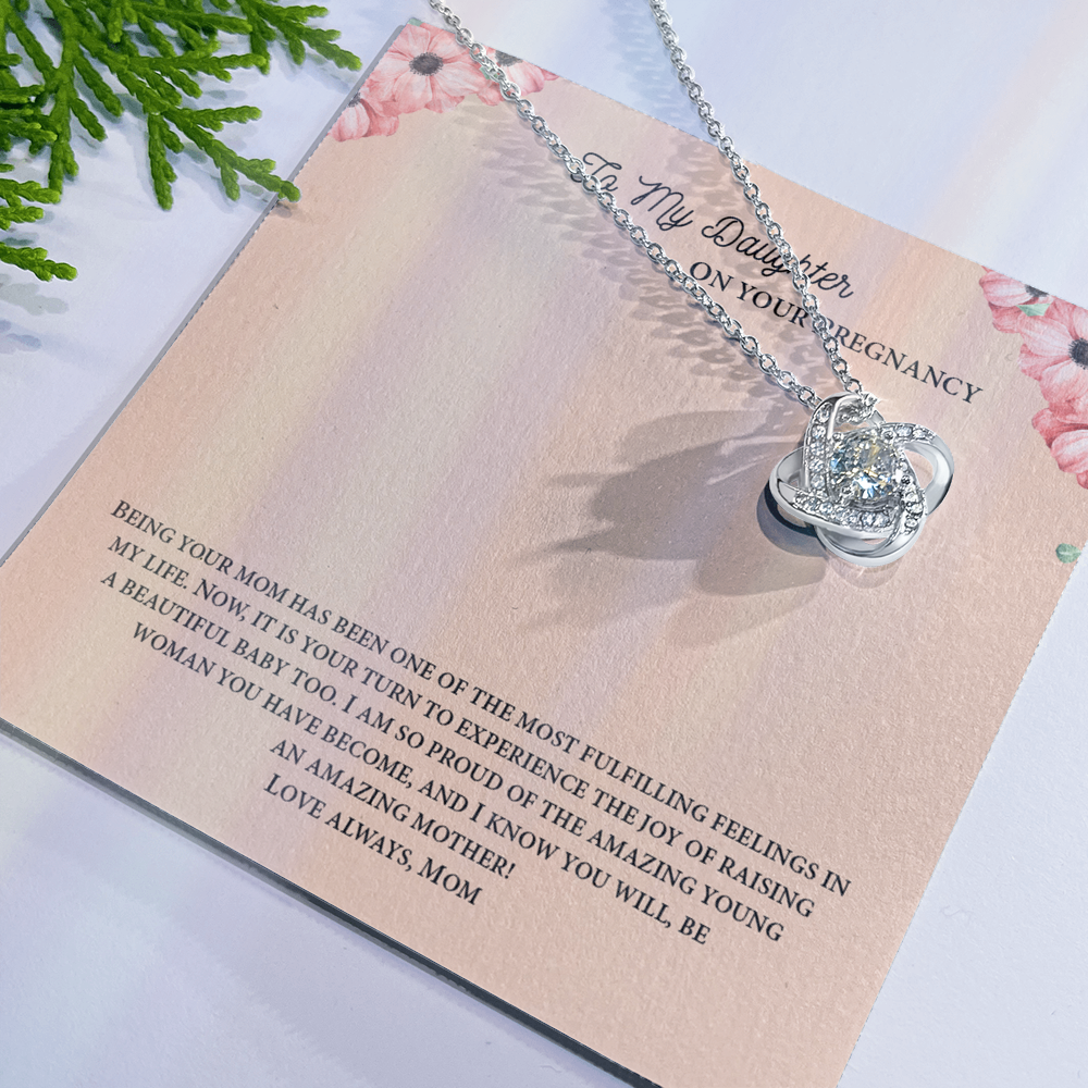 To My Daughter On Your Pregnancy Love Knot Necklace From Mom, Pregnancy Daughter Gift Necklace, Mother To Daughter Pendant Gift From Mom, Little Girl Necklace Love Knot Jewelry Gift For Girls