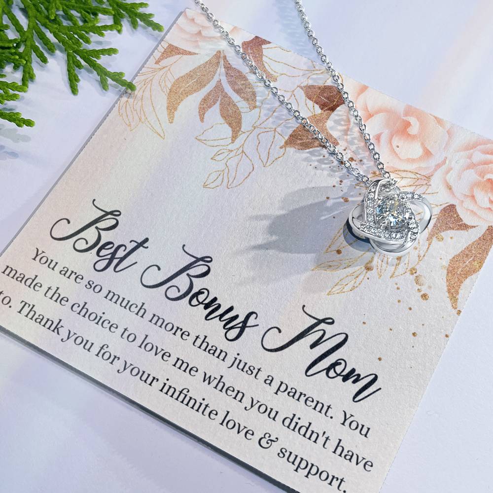 Best Bonus Mom Gift Necklace, To My Bonus Mom Love Knot Necklace Gift For Mom, Mother And Daughter Necklace Gift For Mom, Love And Support Necklace, Bonus Mother Gift Necklace Jewelry Gift For Women Love Knot Necklace 6323