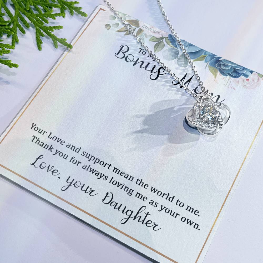 Bonus Mom Gift Necklace, Bonus Mom And Bonus Daughter Love Knot Necklace, To My Bonus Mom Necklace From Daughter, Thank You For Always Mom Necklace Gift On Mother's Day, Birthday Gift Anniversary