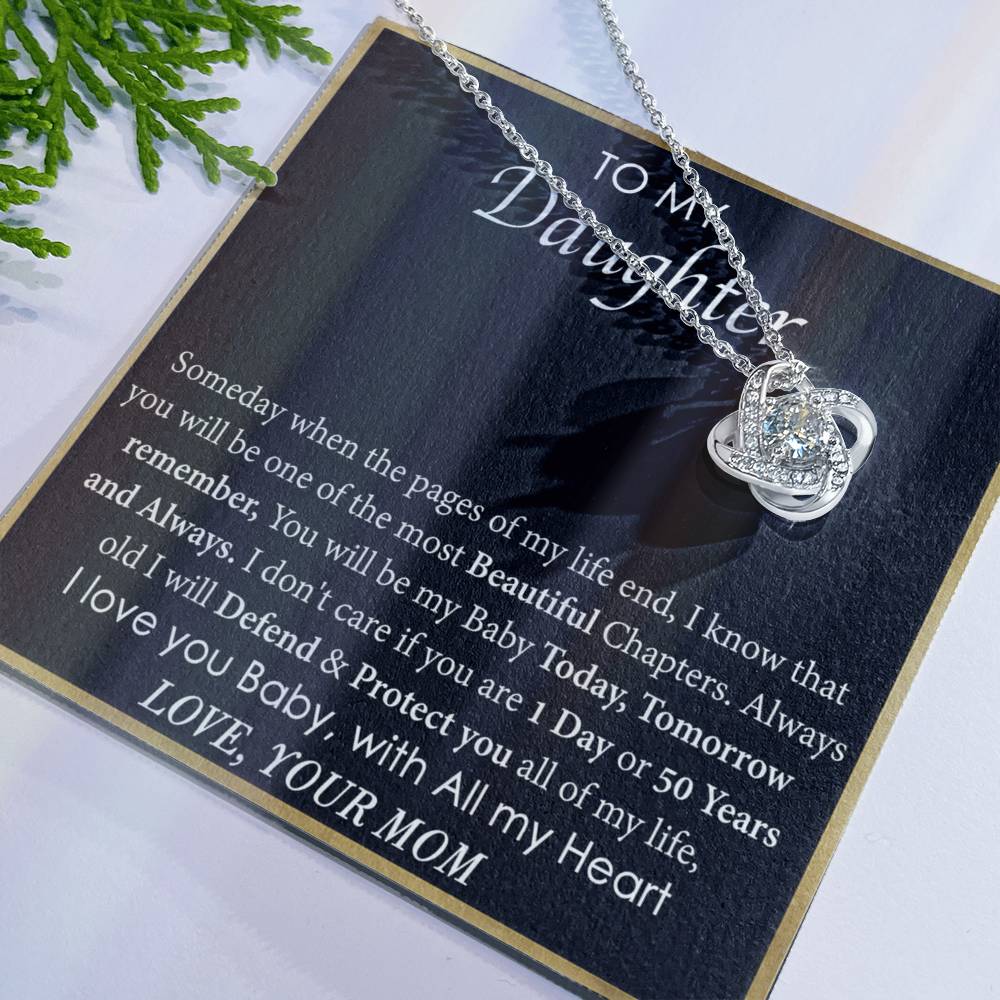 To My Daughter Love Knot Necklace From Mom, Mother Daughter Gift Necklace, To Daughter Pendant Gift From Mom, Little Girl Necklace Pendant I Love You Baby Love Knot Jewelry Gift For Girls