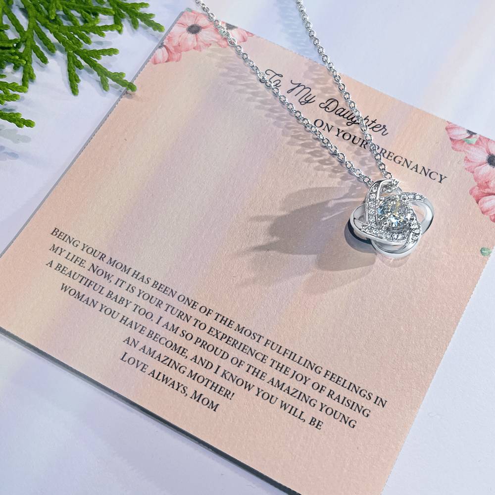 To My Daughter On Your Pregnancy Love Knot Necklace From Mom, Pregnancy Daughter Gift Necklace, Mother To Daughter Pendant Gift From Mom, Little Girl Necklace Love Knot Jewelry Gift For Girls