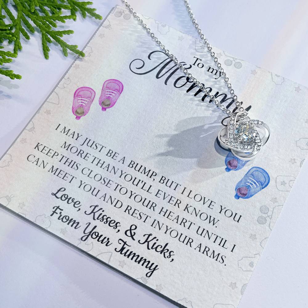 Mom Gift Necklace, To My Mommy Love Knot Necklace From Tummy, Necklace Gift For Mom, Mother's Day Necklace Gift, Birthday Necklace For Mom Anniversary Jewlry Gift For Women Kisses And Kicks Necklace Love Knot Necklace 6323