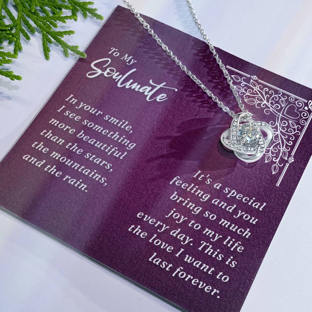 To My Soulmate Necklace From Husband, Boyfriend, Gift Necklace for Soulmate, Love Knot Necklace for Girlfriend, Soulmate Jewelry, Future Wife Gift Necklace, Necklace for Wife 14k White Gold