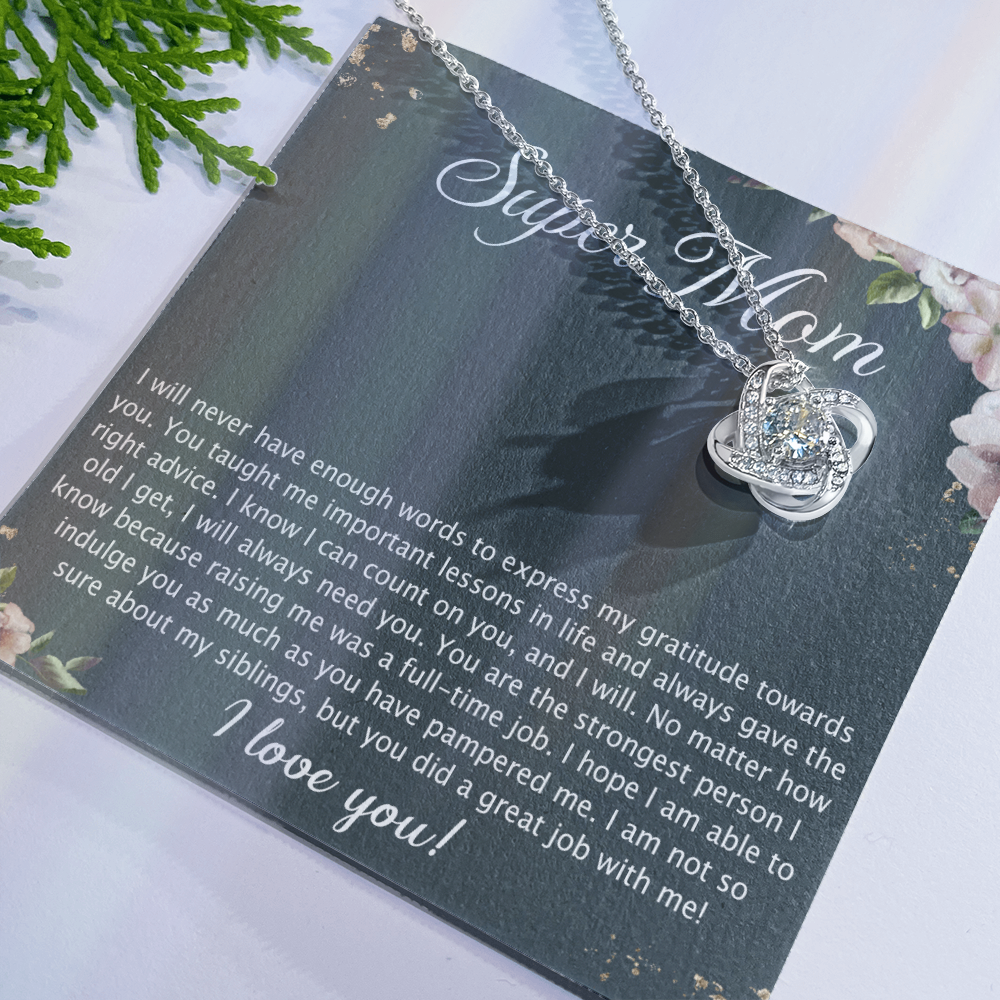 Super Mom Gift Necklace, To My Super Mom Love Knot Necklace Gift From Daughter Son Gift For Mom, Mother And Daughter Gift Necklace Personalized Gift Pendant, Love Knot Necklace Gift For Mom Pendant