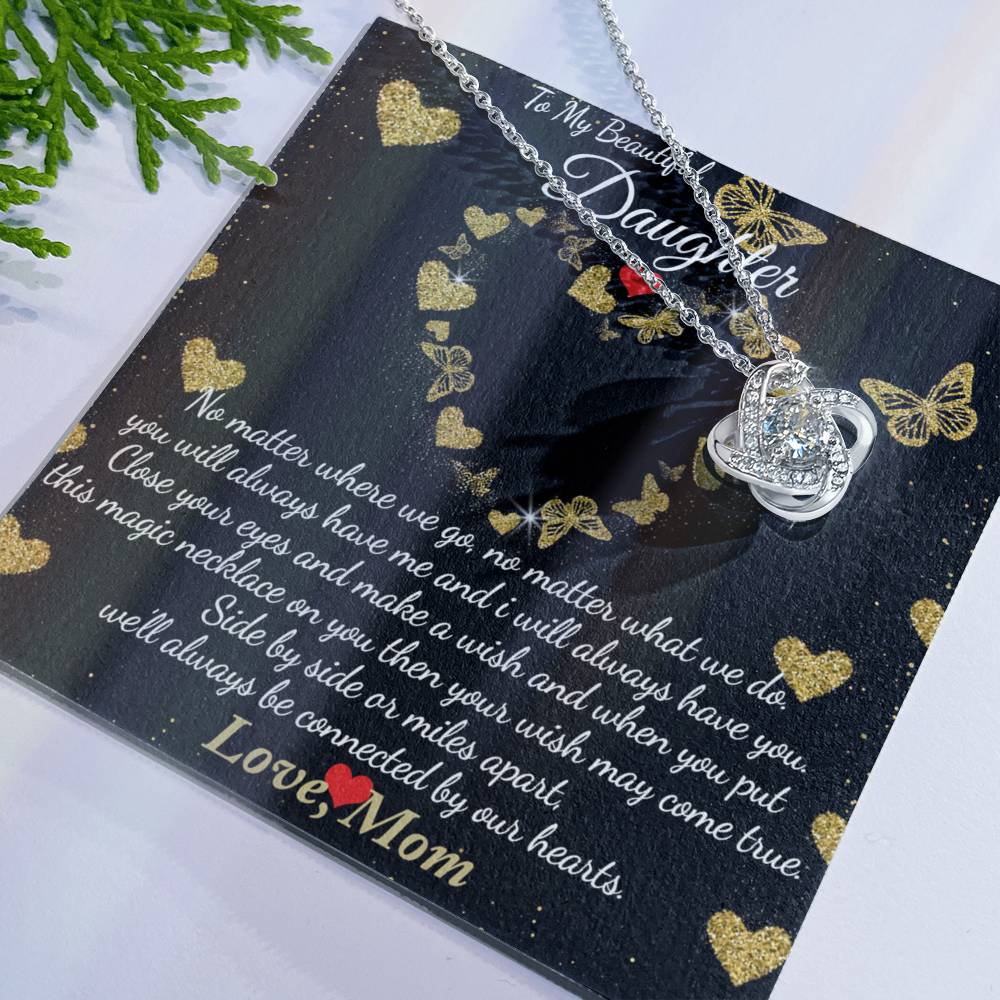 To My Beautiful Daughter Necklace Gift From Mom, Mother And Daughter Gifts Necklace With Message Card And Box, Jewelry Gift For Girls, Daughter On Birthday, Graduation Gift Box and Message Card