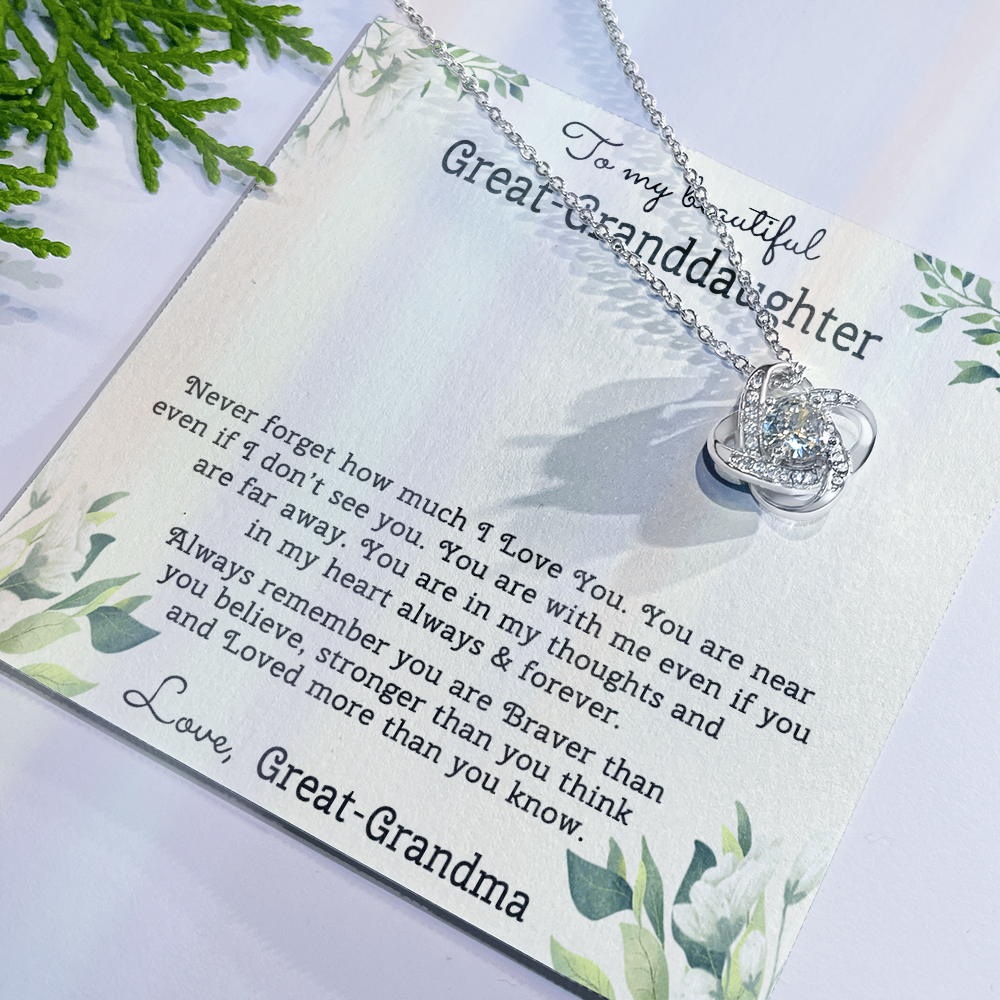 To My Beautiful Great Grnddaughter Necklace From Great Grandma Love Knot Necklace For Granddaughter, Never Forget Necklace For Granddaughter, Our Granddaughter Jewelry Gift For Girls, Littler Girl