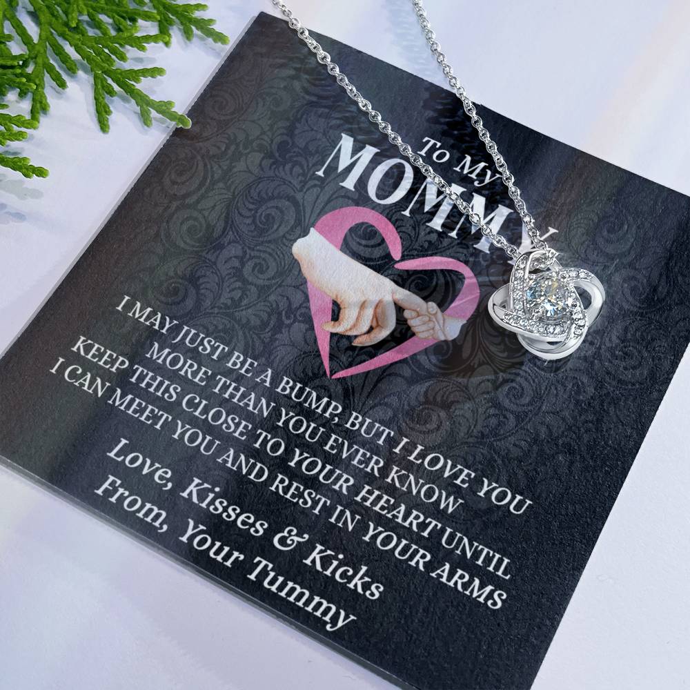 To My Mommy Gift Necklace, Mommy Love Knot Necklace From Tummy, Future Mom Gift Necklace, Pregnancy Gifts Necklace for First Time Moms, Sentimental Gift for Mothers, Mom To Be Gift Necklace Love Knot Necklace 6323