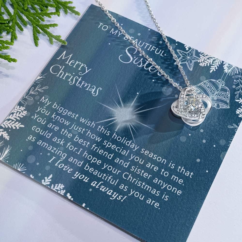 Personalized Gift Necklace, To My Beautiful Sisters Love Knot Necklace from Brother, Sisters Gift from Brother to Sisters Birthday Gift Necklace for Her, Jewelry Gift for Girls, Sister Gift Necklace