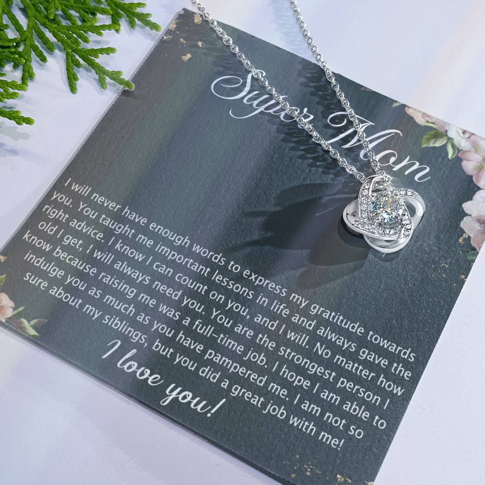 Super Mom Gift Necklace, To My Super Mom Love Knot Necklace Gift From Daughter Son Gift For Mom, Mother And Daughter Gift Necklace Personalized Gift Pendant, Love Knot Necklace Gift For Mom Pendant