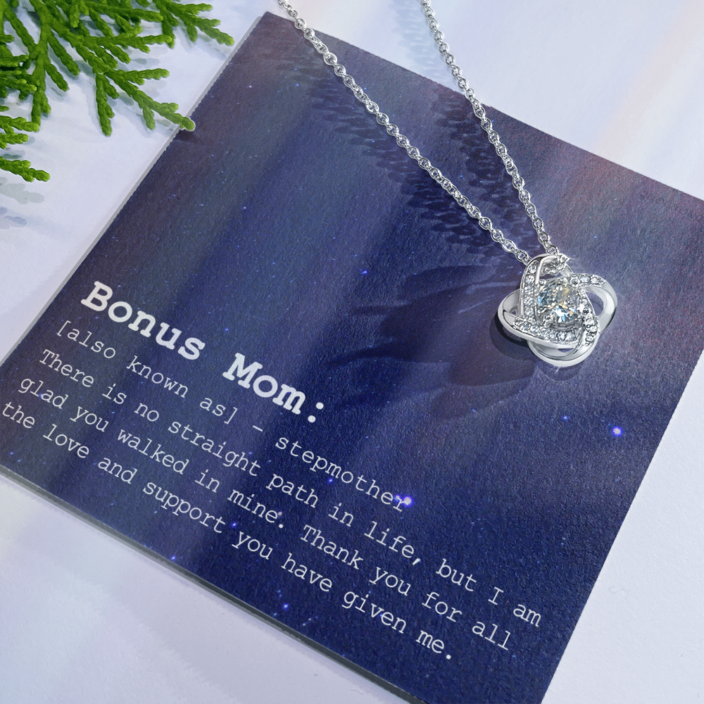 To My Bonus Mom Necklace From Bonus Daughter, Bonus Mom Gift Necklace, Jewelry For Mom, Stepmother Gift Necklace, Love Knot Pendant For Women, Thank You For Mom Card Gift Bonus Mom On Mothers Day
