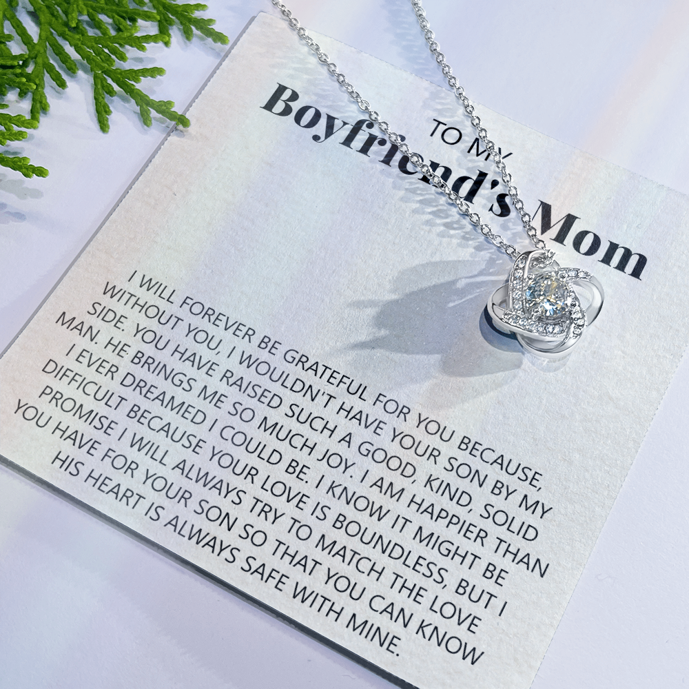 To My Boyfriend's Mom Necklace From Girlfriend, Jewelry Gifts For Boyfriend's Mom On Mothers Day Birthday Anniversary, Presents for Mom Necklace for Women, Boyfriend's Mom Gift Love Knot Necklace