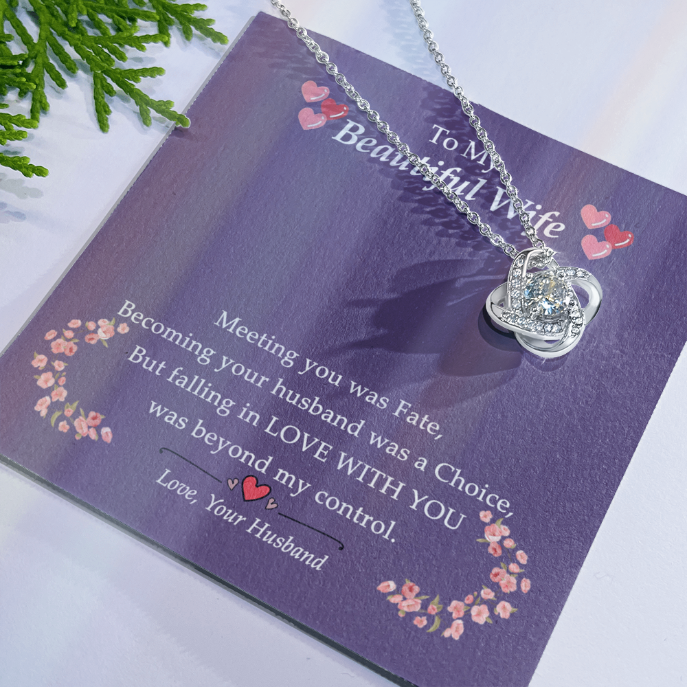To My Beautiful Wife Necklace From Husband Love With You Pendant Gift For Wife, Wife Gift Necklace, Husband To Wife Gift Love Knot Pendant Gift From Men Jewelry Gift For Women Soulmate Gift Necklace