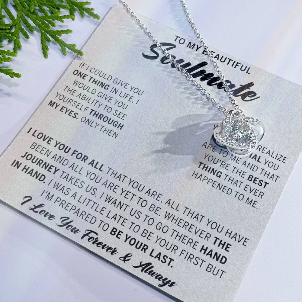 To My Beautiful Soulmate Necklace Gift From Husband, Boyfriend Jewelry Gift for Girls, Soulmate Gift Necklace for Women Love Lnot Pendant Gift for Her Romantic Girlfriend Gift Necklace Message