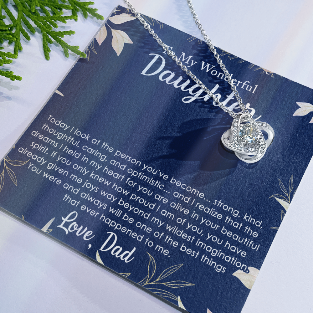 Daughter Gifts Necklace From Dad, To My Daughter Lion Dad And Daughter Love Knot Necklace Birthday Gift for Daughter From Dad, Christmas Gift For Daughter Necklace, Father To Daughter Gift Necklace