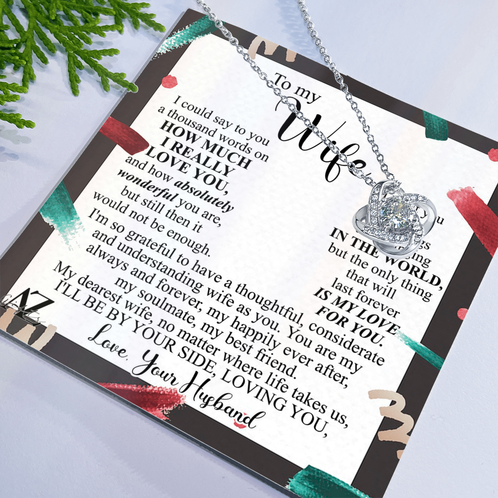 Christmas Gift Necklace for Wife Present, Husband Wife Gift Necklace, To My Wife Necklace Gift from Husband, Love Knot Necklace Gift On Xmas Gift, Valentine's Day Long Distance Necklace for Wife