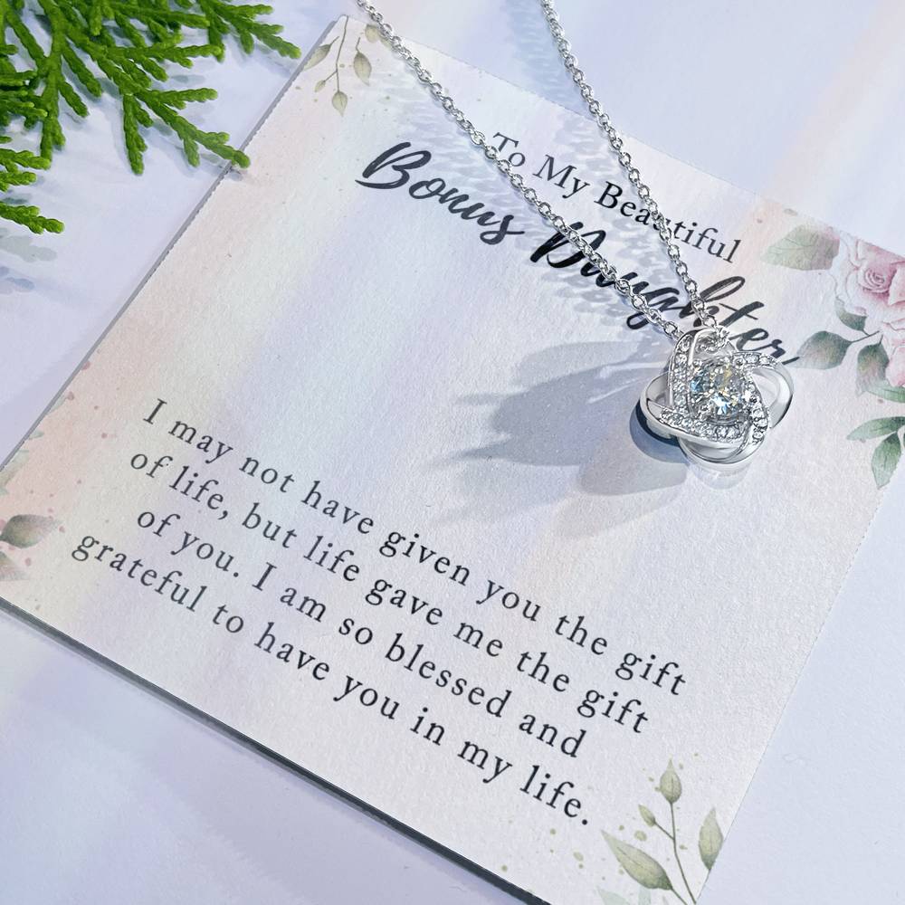 Personalized Gift Necklace - To My Beautiful Bonus Daughter Love Knot Necklace From Mom And Dad, Step daughter Necklace, Adopted daughter in law gift Jewelry Gift For Girls, Little Girls