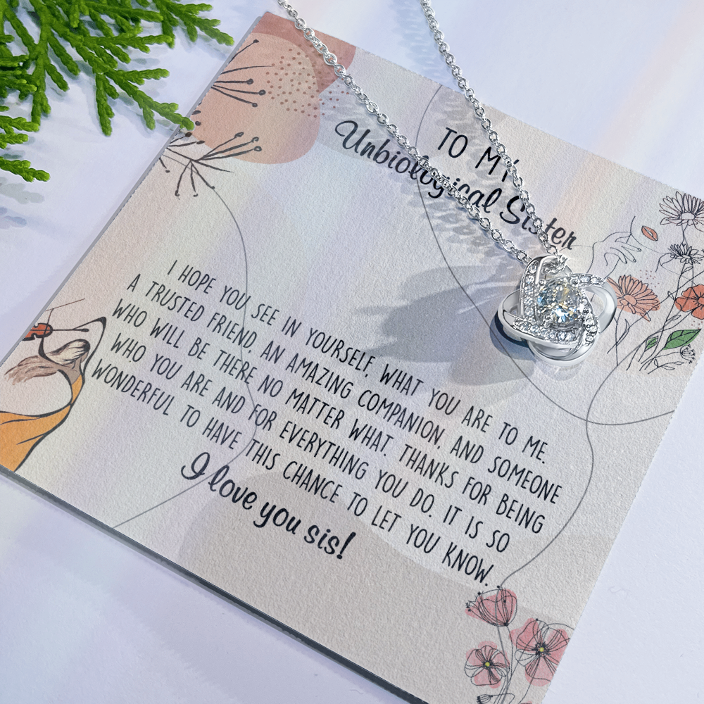 To My Unbiological Sister Love Knot Necklace From Sister, I Love You Sister Gift Necklaces, Sister-in-Law Gift Pendant, Love Knot Jewelry Gift For Sister From Brother And Unbiological Sister Necklace