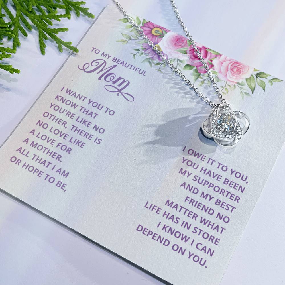 Happy Mother's Day Necklace, Beautiful Mom Necklace, Mom Love Knot Necklace, To My Beautiful Mom Necklace From Daughter Gift For Mom On Birthday Gift To Mom, Mother's Day Necklace Gift For Mom Love Knot Necklace 6323