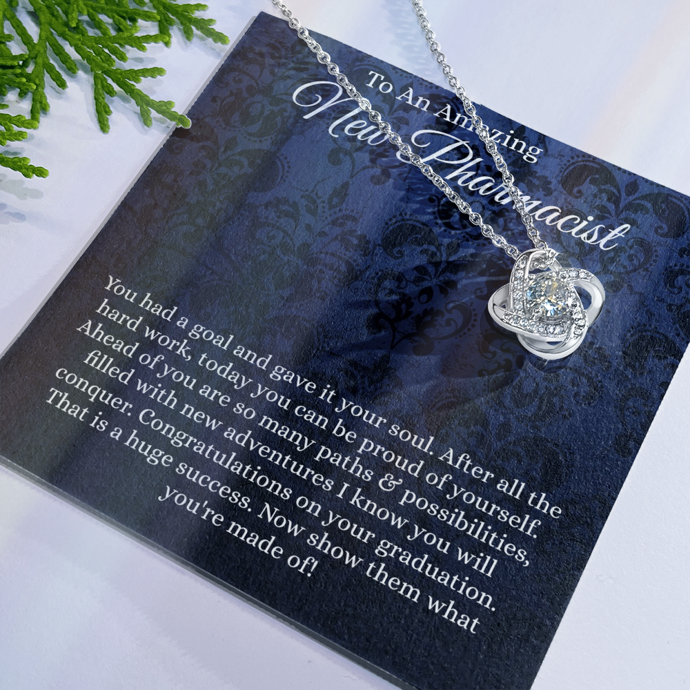To An Amazing Pharmacist Love Knot Necklace From Mom, Pharmacist Graduation Gift Necklace, Grad Gift Knot Pendant For New Pharmacist, Graduation Jewelry Gift For Her, Girl, PharmD, Doctorate Gift