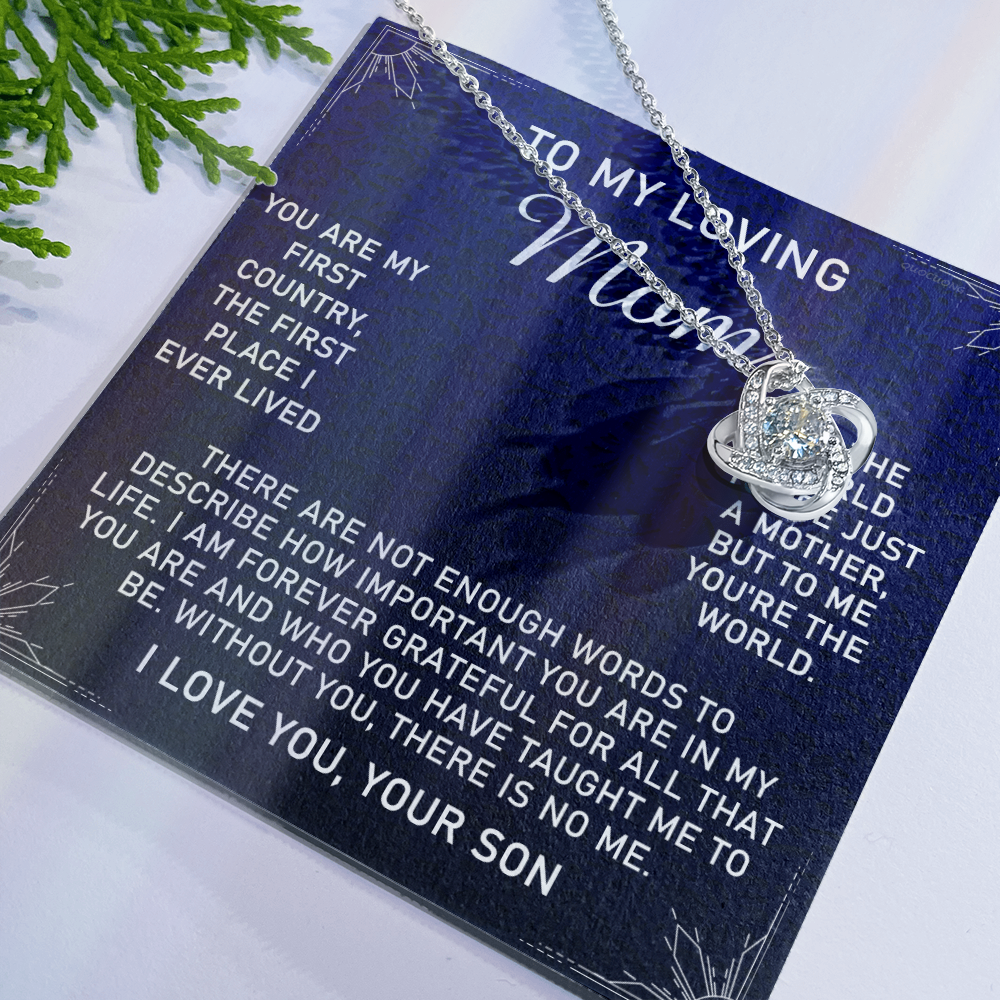 Loving Mom Gift Necklace, Mother's Day Jewelry Gift For Mom, To My Loving Mom Love Knot Necklace Gift for Mom, Birthday Gift Anniversary Mother And Son Gift Pendant, To My Mom Necklace from Son
