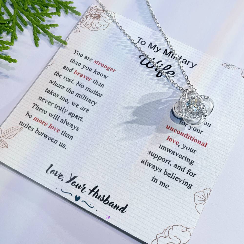 Military Wife Gift Necklace, Husband And Wife Love Knot Necklace, To My Military Wife Necklace From Husband - Necklace Gift For Wife, Jewelry Gift For Women, Soulmate Gift Necklace From Fiancee