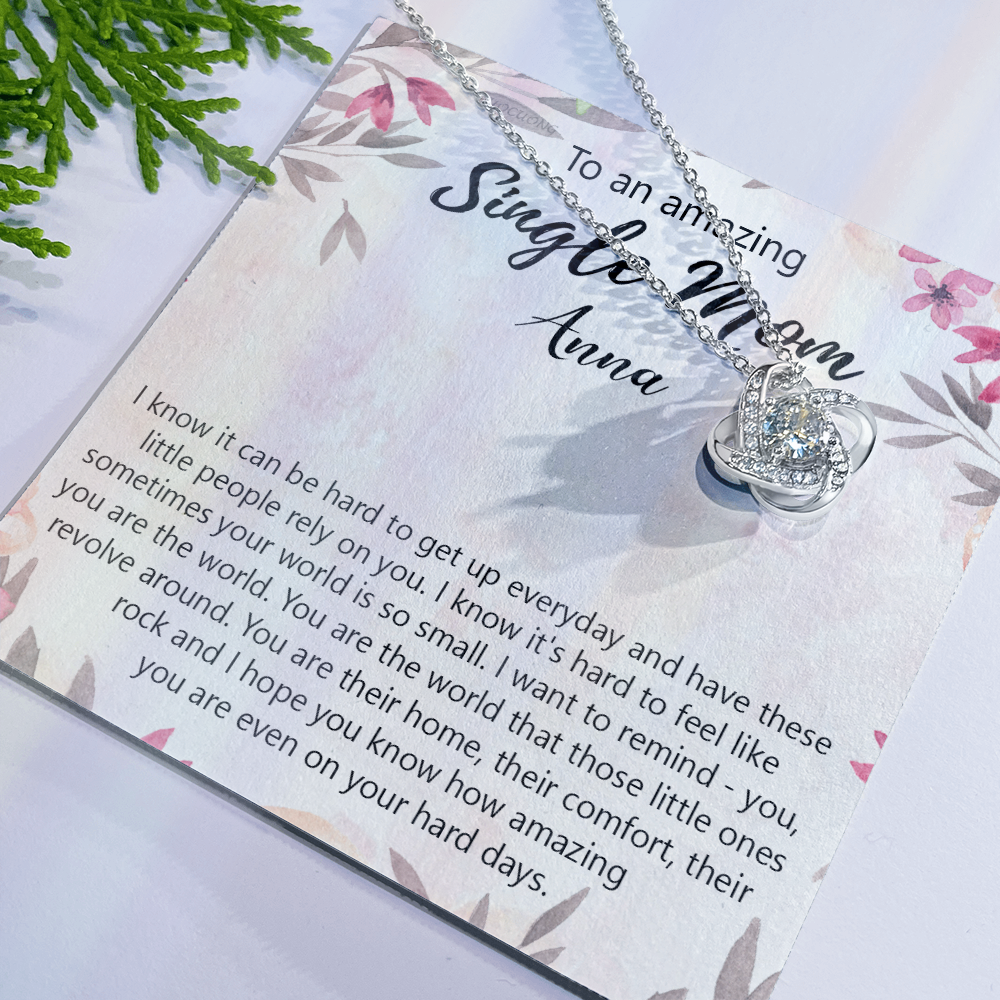 Single Mom Gift Necklace, To An Amazing Single Mom Love Knot Necklace Gift From Daughter In Law, Mother And Daughter Gift Necklace Personalized Gift Pendant, Love Knot Necklace Gift For Mom Penda