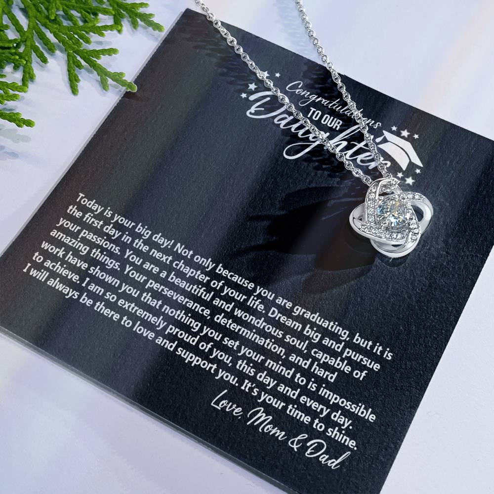 To Our Daughter Necklace from Mom and Dad, Graduation Gift Necklace for Daughter On PhD Graduation Gift Graduating Grad Gift Class Of 2024 Graduation Congratulations Necklace Gift For Her Love Knot Necklace 6323