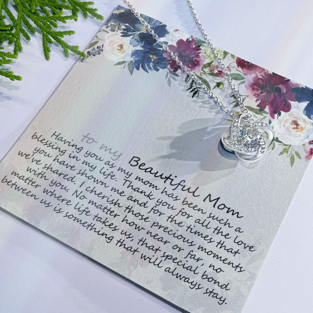 To My Mom Necklace From Daughter, Mother's Day Necklace Gift For Her, Beautiful Mom Love Knot Necklace Gift For Mom Boyfriend's Mom, Bonus Mom On Mothers Day, Anniversary, Birthday, Jewelry For Mom