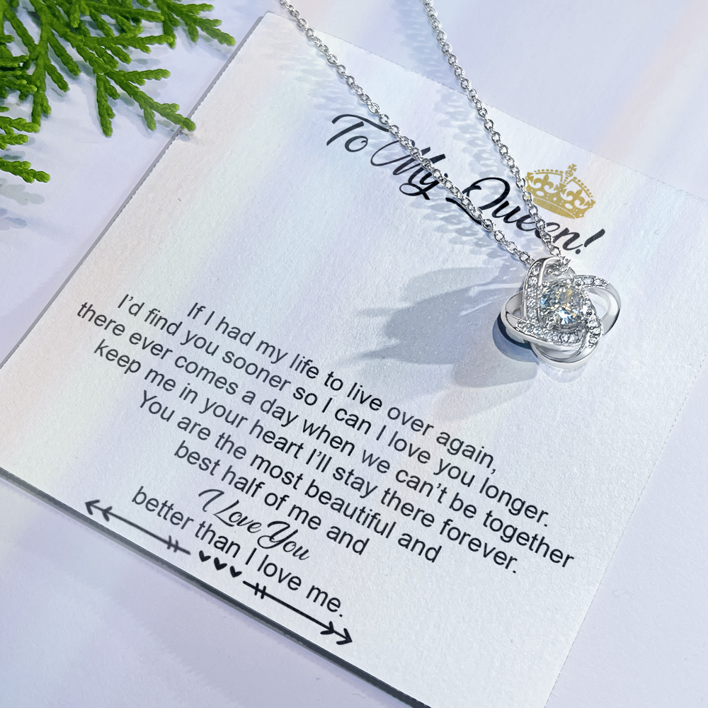 To My Crowned Queen Love Knot Necklace Gift, Birthday Valentine Day Necklace From Boyfriend, Husband, Girlfriend Gift Necklace - Jewelry Gift For Girls, Love Knot Pendant Gift For Girlfriend Soulmate
