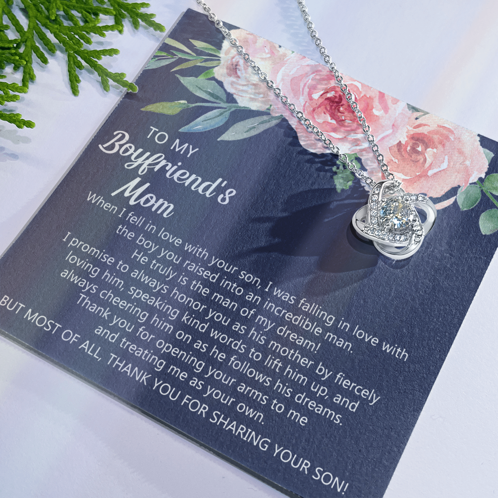 To My Boyfriend's Mom Necklace From Girlfriend, Gifts for Boyfriend's Mom Necklace, My Boyfriends Mom Love Knot Necklace From Man, Necklace On Mother's Day, Anniversary, Birthday Gifts, Christmas