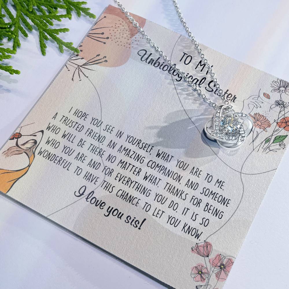To My Unbiological Sister Love Knot Necklace From Sister, I Love You Sister Gift Necklaces, Sister-in-Law Gift Pendant, Love Knot Jewelry Gift For Sister From Brother And Unbiological Sister Necklace