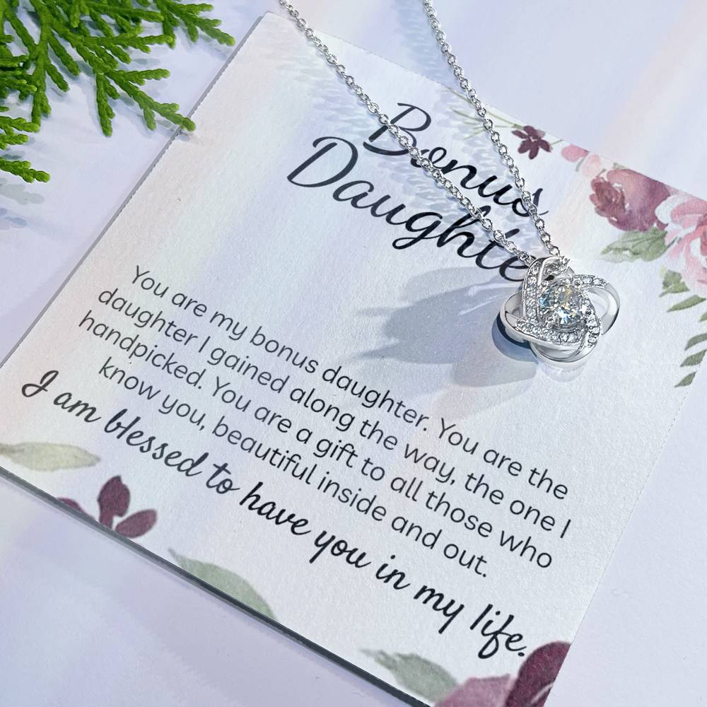 Bonus Daughter Gift Necklace - Stepdaughter Gifts From Stepmom, Adopted Daughter Necklace From Unbiological Mom, Bonus Daughter And Bonus Mom, To My Stepdaughter Necklace Jewelry Gift For Girls