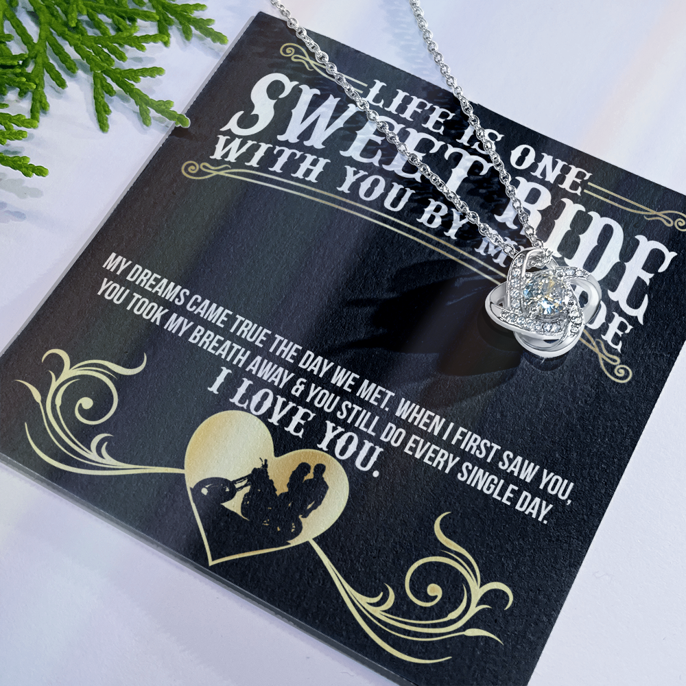 Gift for Sweet Ride Gift Necklace, Riding Partner Gift Necklace Birthday Gift for Biker Women Sweet Ride Gift Love Knot Pendant for Her Romantic Girlfriend Gifts Necklace Includes Message Card