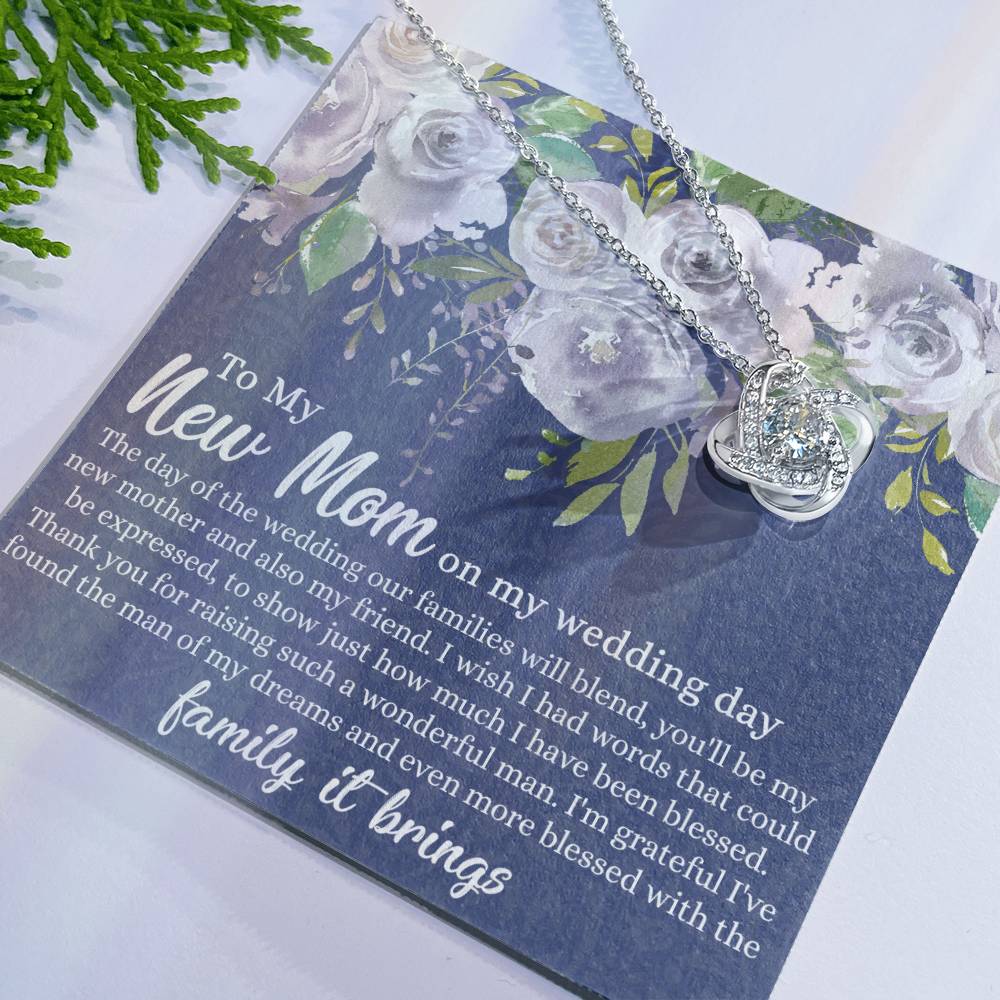 New Mom Necklace - To My New Mom Love Knot Necklace Gift From Daughter, My Wedding Day Necklace Gift For Mom, Wedding Mom Gift Necklace From Daughter, New Mom On My Wedding Day Gift Necklace For Mom