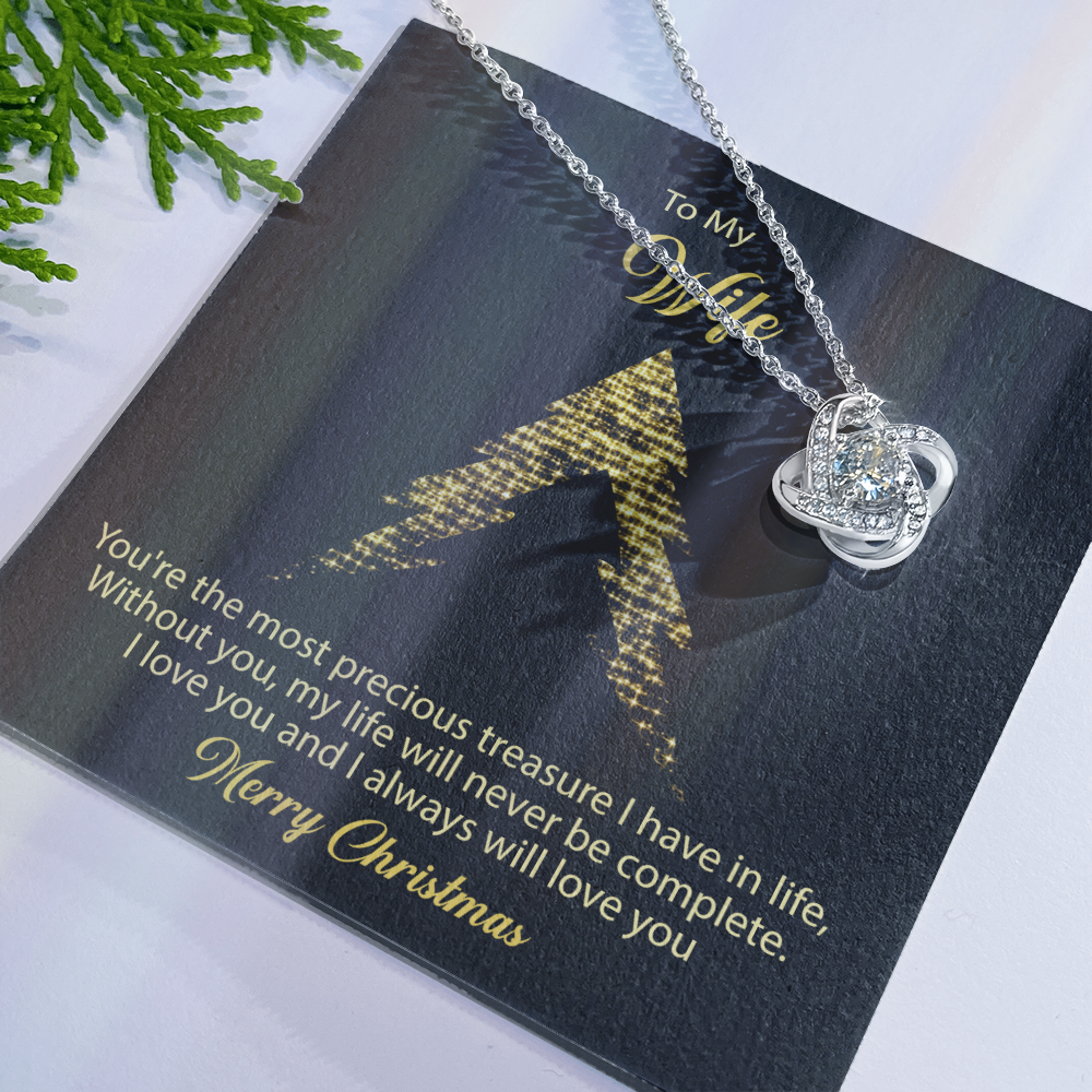 To My Wife Gift Necklace From Husband, Gift Necklace For Wife, Soulmate Gift Necklace Girlfriend, Husband To Wife Love Knot Pendant, Jewelry Gift For Women, Merry Christmas Necklace Gift For Wife