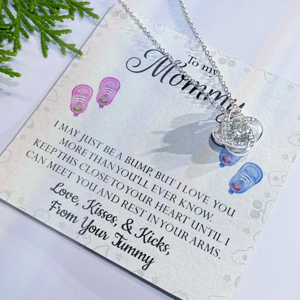 Mom Gift Necklace, To My Mommy Love Knot Necklace From Tummy, Necklace Gift For Mom, Mother's Day Necklace Gift, Birthday Necklace For Mom Anniversary Jewlry Gift For Women Kisses And Kicks Necklace