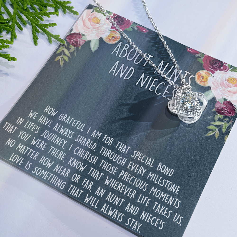 Niece Gifts from Auntie Aunt Gifts from Niece, About Aunt and Niece Love Knot Necklace for Auntie Niece Birthday Gifts Congratulations Gift Necklace, New Aunt Gift Necklace, Jewelry For Women