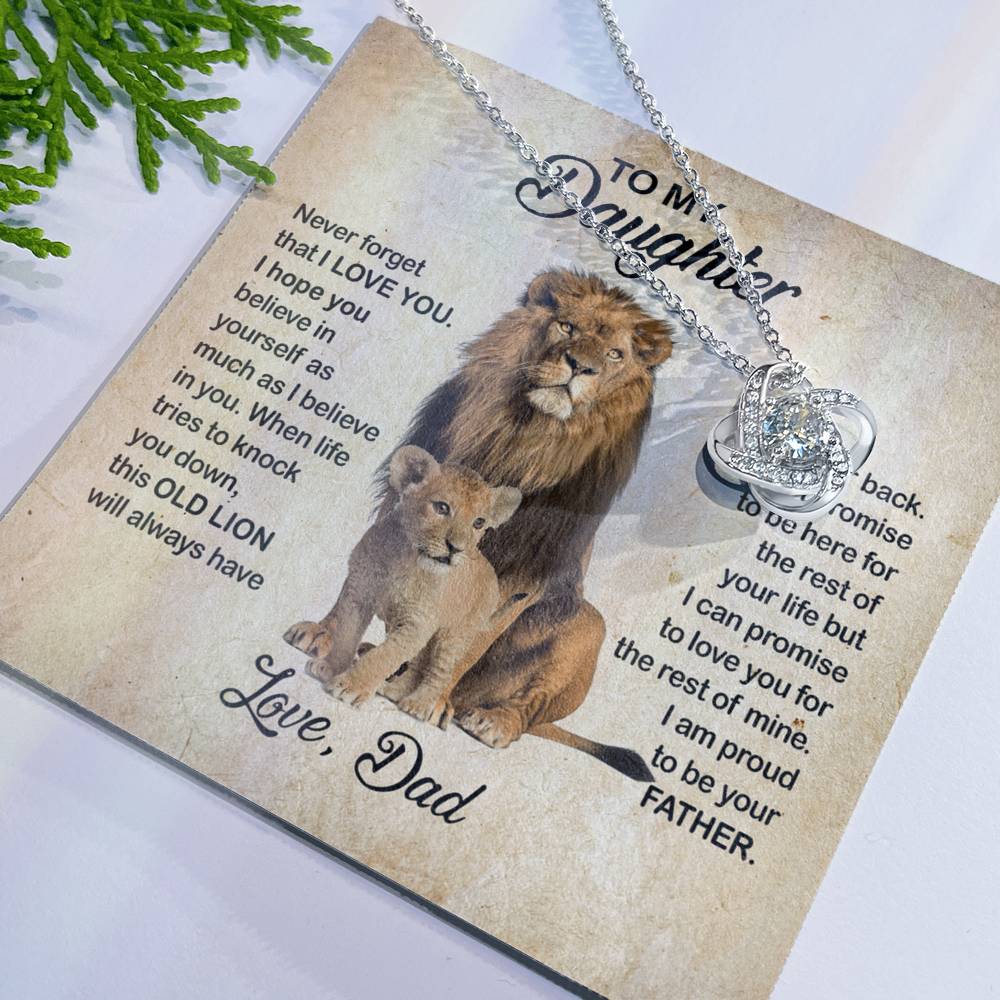To My Daughter Love Knot Necklace with Luxury Box Gift From Dad, Daughter Lion And Father - Daughter Love Knot, Pendant Necklaces On Birthday, Christmas Jewelry Gift For Girls, Little Girl Necklace